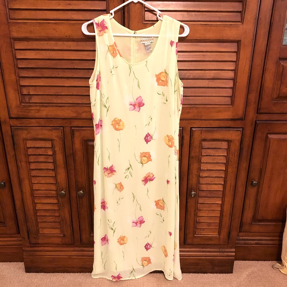 Sigrid Olsen Lime Floral Midi Dress  👗 - Size 10 Petite